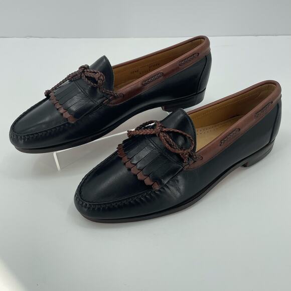 Allen Edmonds Men's Woodstock Loafers, Black/Cognac, Braided Tassel, Sz 10.5E - Picture 4 of 16